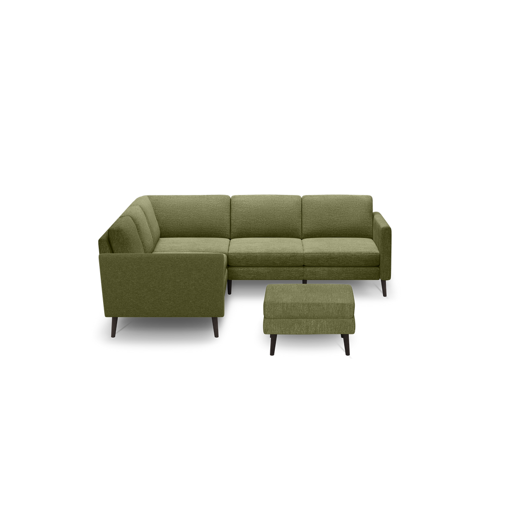 Nomad 5-Seat Corner Sectional with Ottoman - Moss Green - Performance Basketweave / Ebony - Wood / Arch