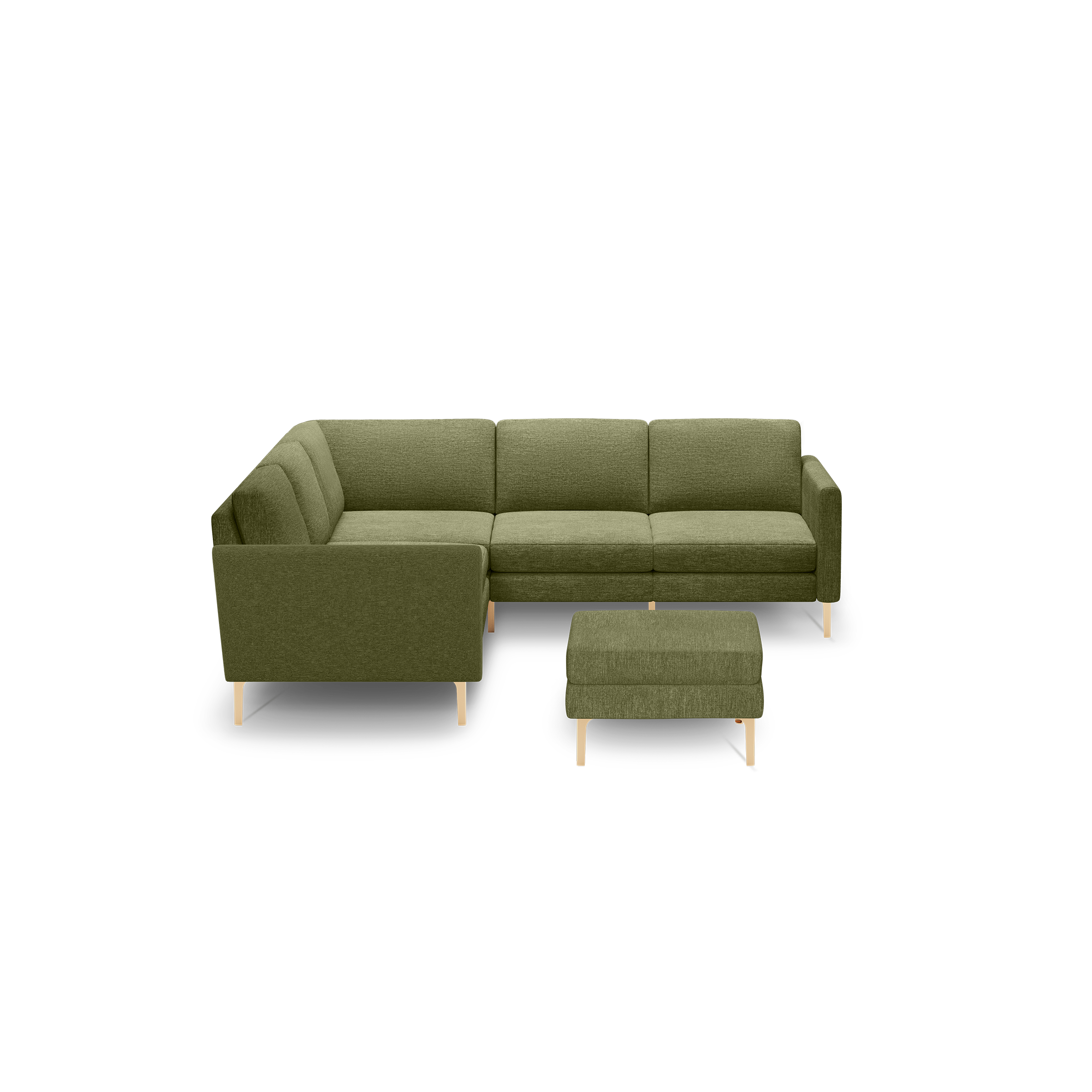 Nomad 5-Seat Corner Sectional with Ottoman - Moss Green - Performance Basketweave / Brass - Metal / Arch
