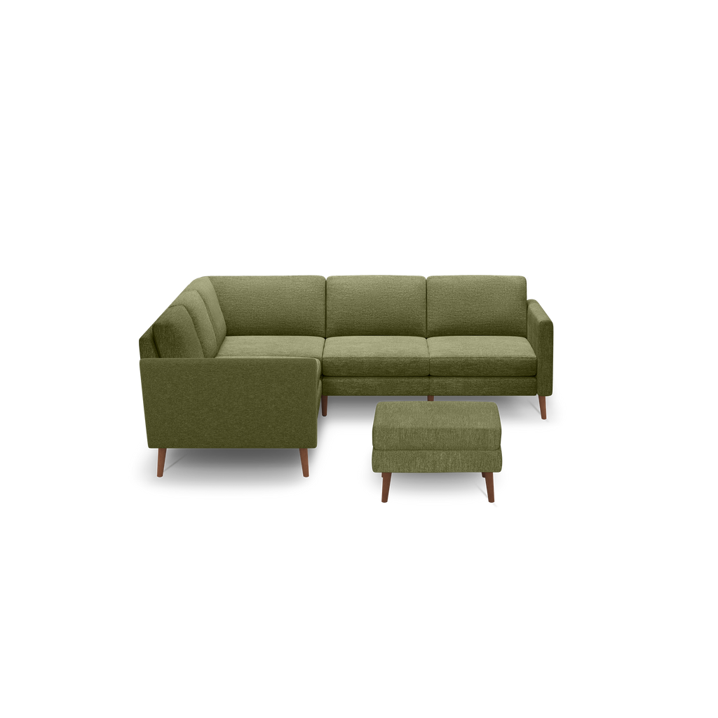 Nomad 5-Seat Corner Sectional with Ottoman - Moss Green - Performance Basketweave / Walnut - Wood / Arch
