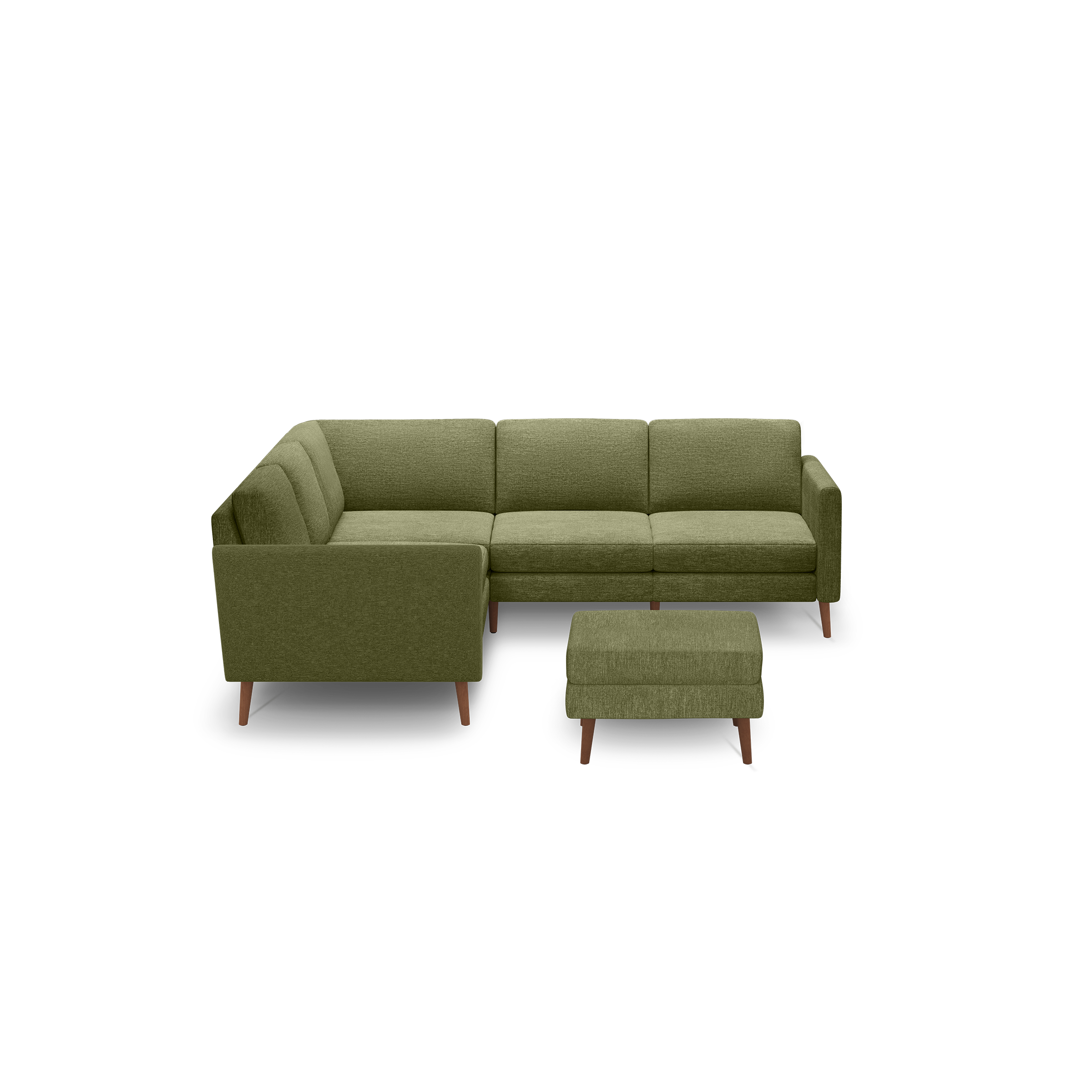 Nomad 5-Seat Corner Sectional with Ottoman - Moss Green - Performance Basketweave / Walnut - Wood / Arch