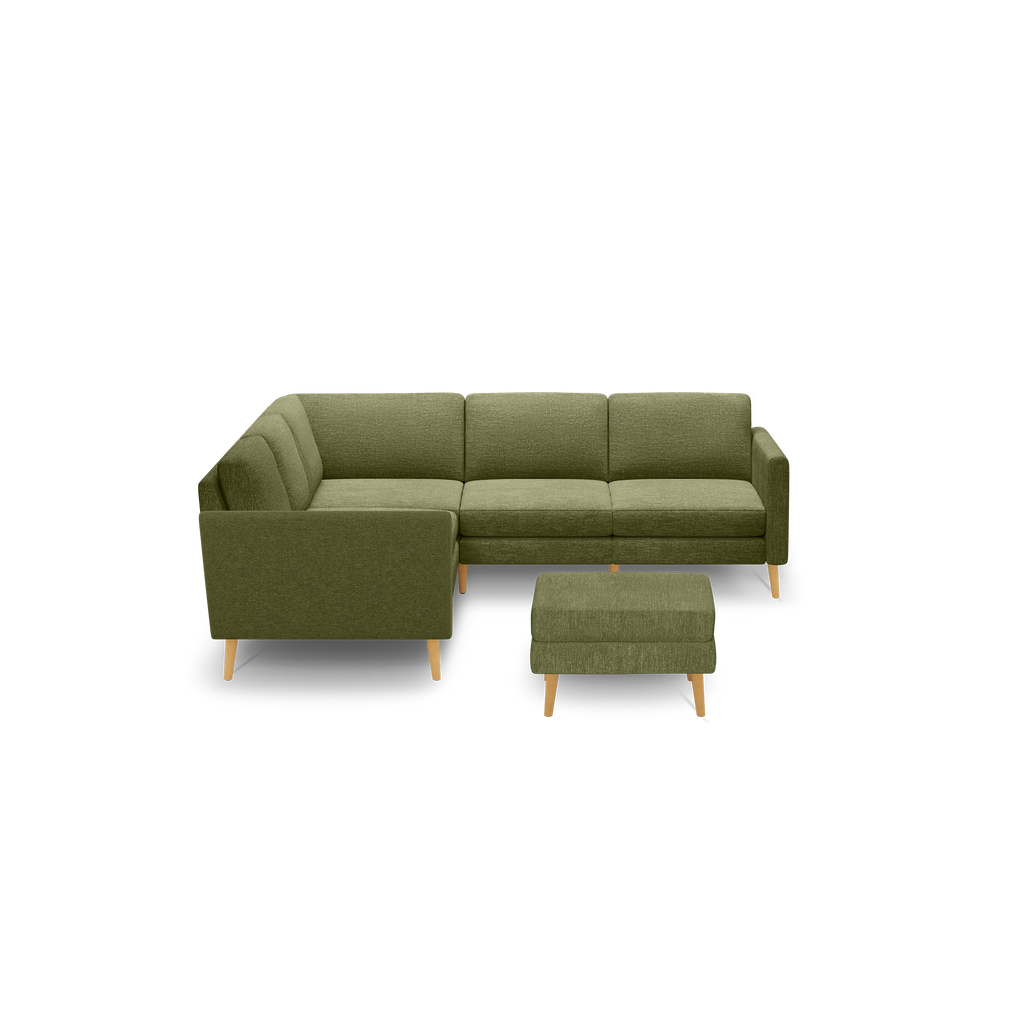 Nomad 5-Seat Corner Sectional with Ottoman - Moss Green - Performance Basketweave / Oak - Wood / Arch