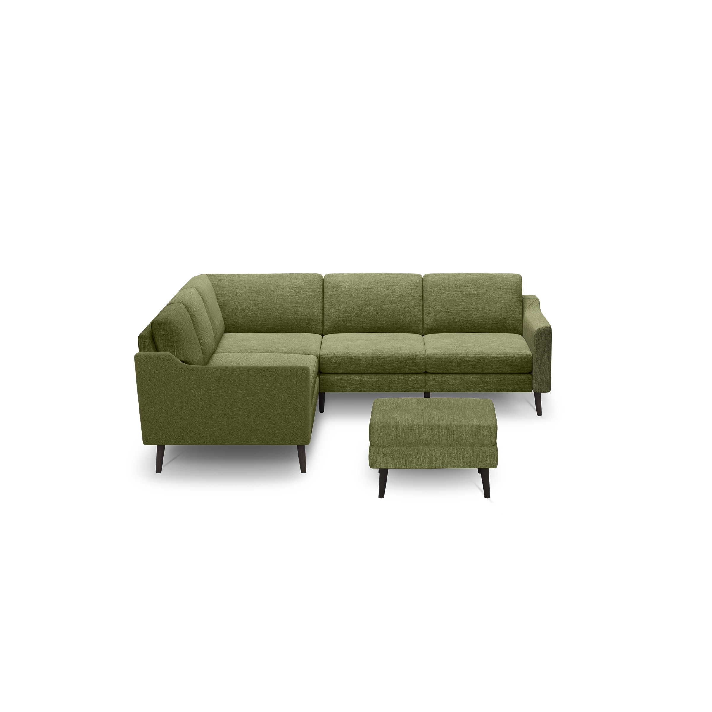 Nomad 5-Seat Corner Sectional with Ottoman - Moss Green - Performance Basketweave / Ebony - Wood / Slope