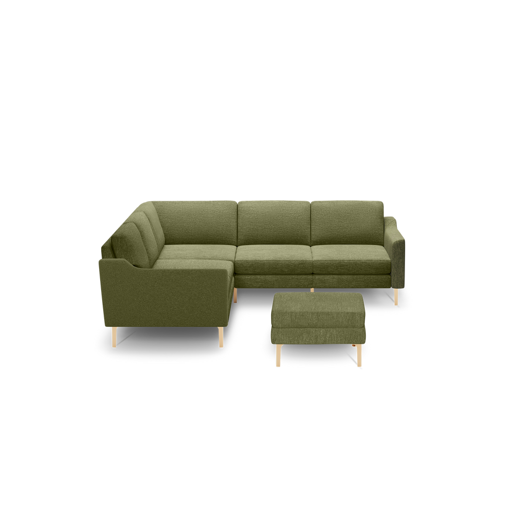 Nomad 5-Seat Corner Sectional with Ottoman - Moss Green - Performance Basketweave / Brass - Metal / Slope