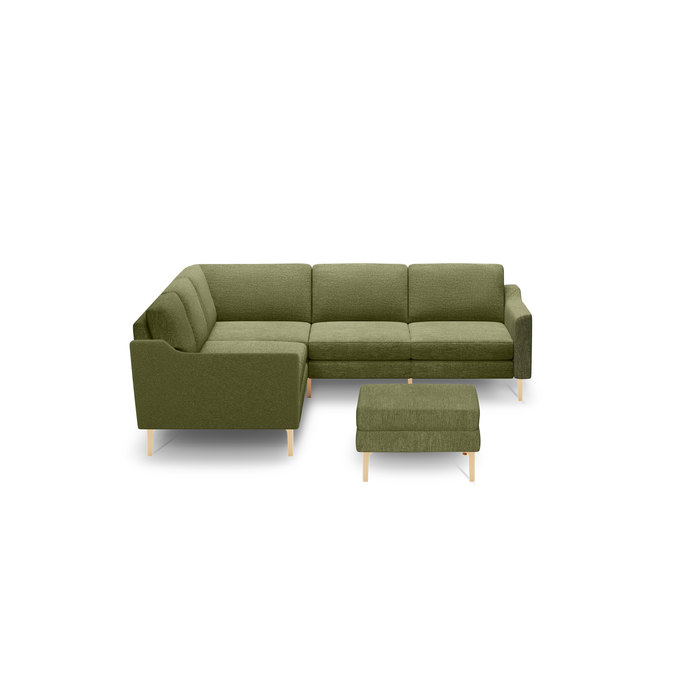 Nomad 5-Seat Corner Sectional with Ottoman - Moss Green - Performance Basketweave / Brass - Metal / Slope