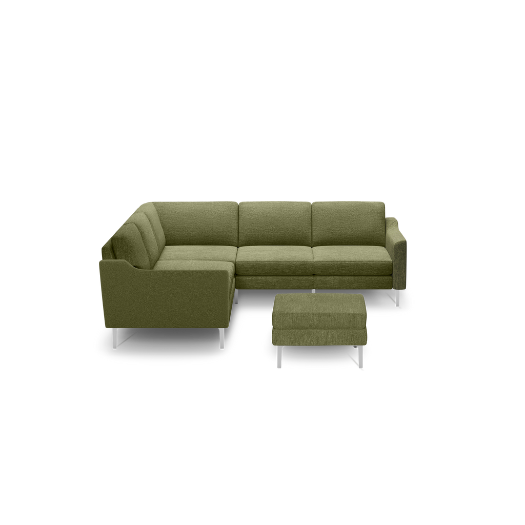 Nomad 5-Seat Corner Sectional with Ottoman - Moss Green - Performance Basketweave / Chrome - Metal / Slope