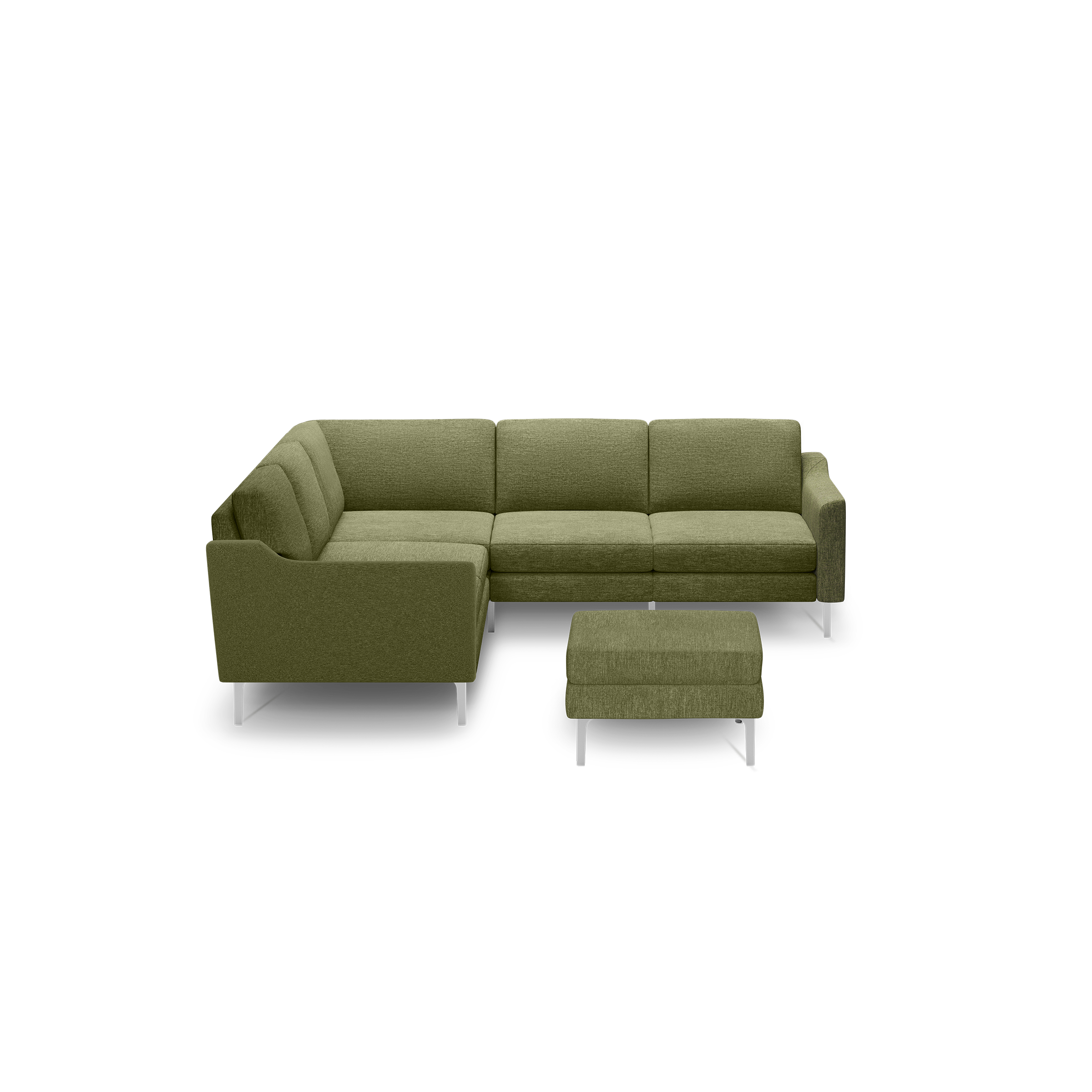 Nomad 5-Seat Corner Sectional with Ottoman - Moss Green - Performance Basketweave / Chrome - Metal / Slope