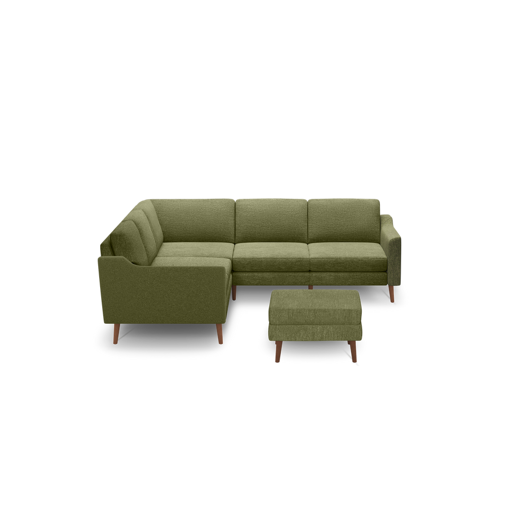Nomad 5-Seat Corner Sectional with Ottoman - Moss Green - Performance Basketweave / Walnut - Wood / Slope