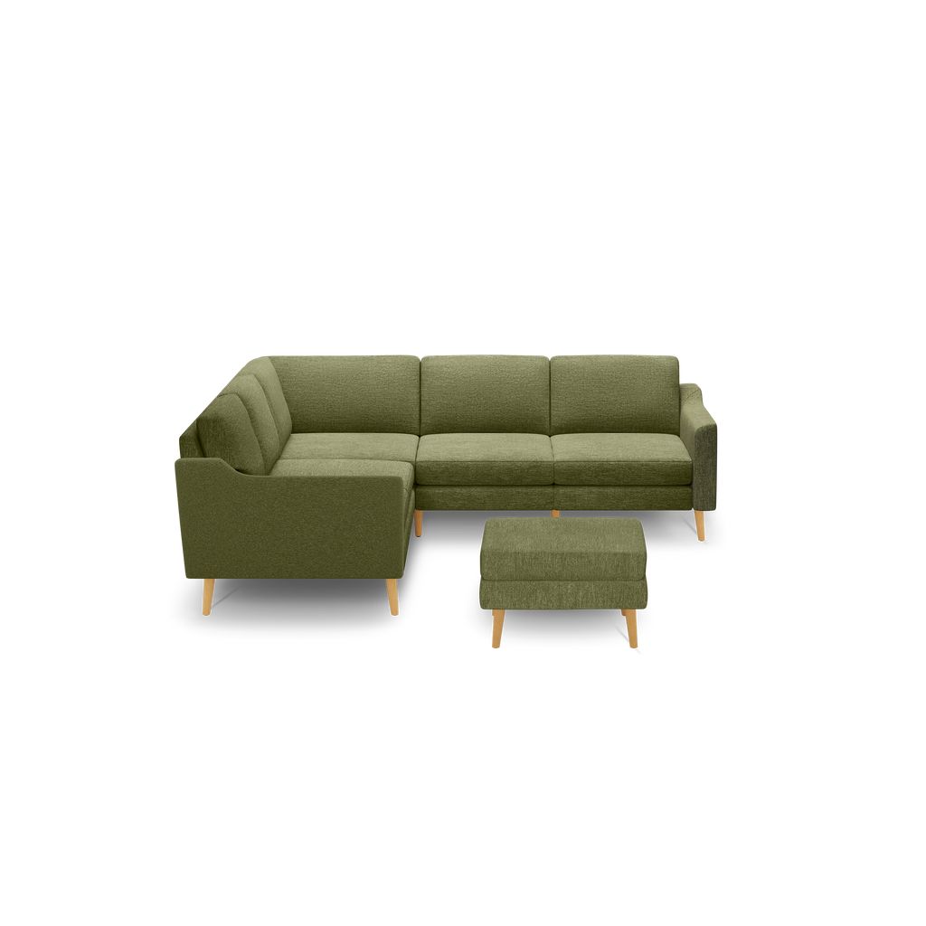 Nomad 5-Seat Corner Sectional with Ottoman - Moss Green - Performance Basketweave / Oak - Wood / Slope