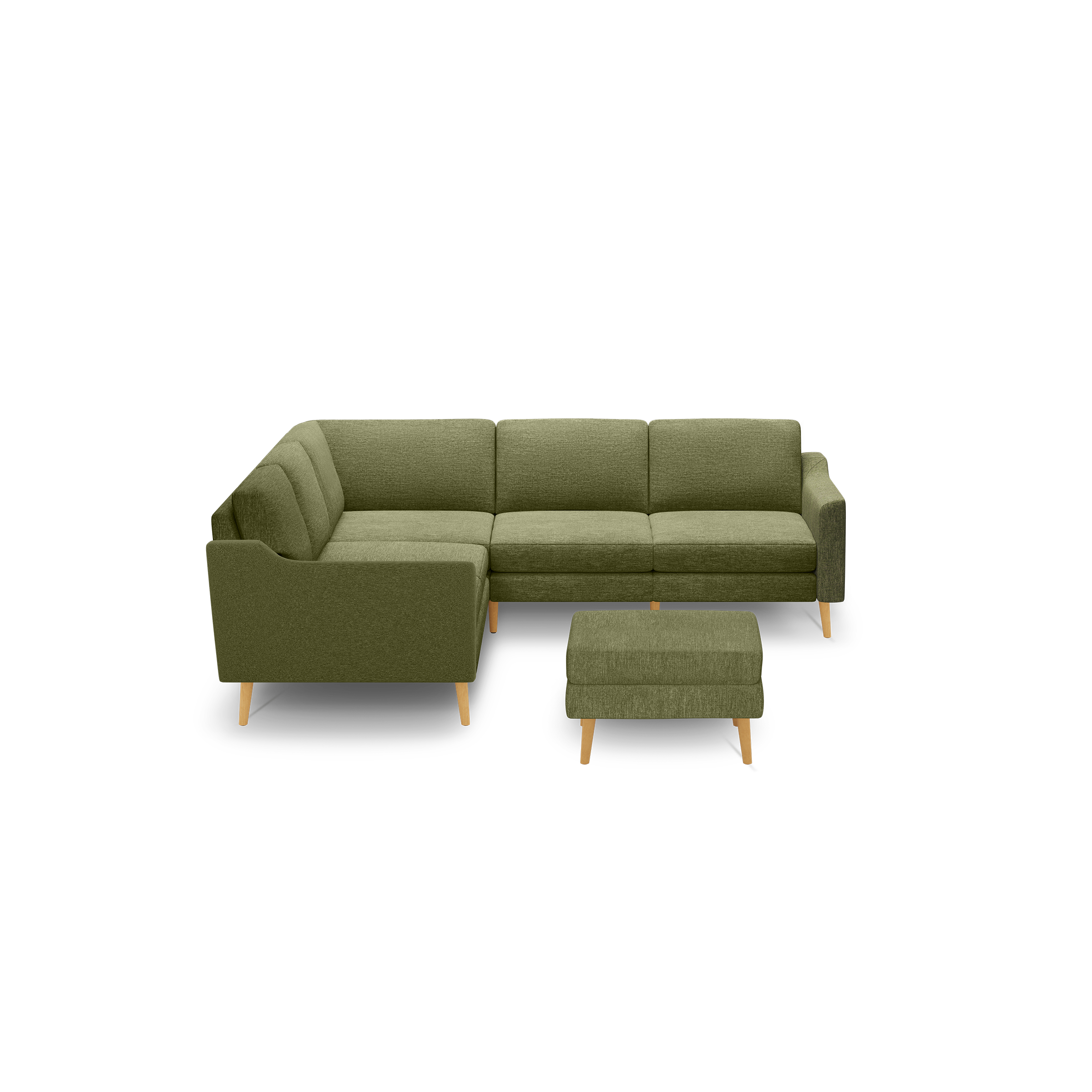 Nomad 5-Seat Corner Sectional with Ottoman - Moss Green - Performance Basketweave / Oak - Wood / Slope