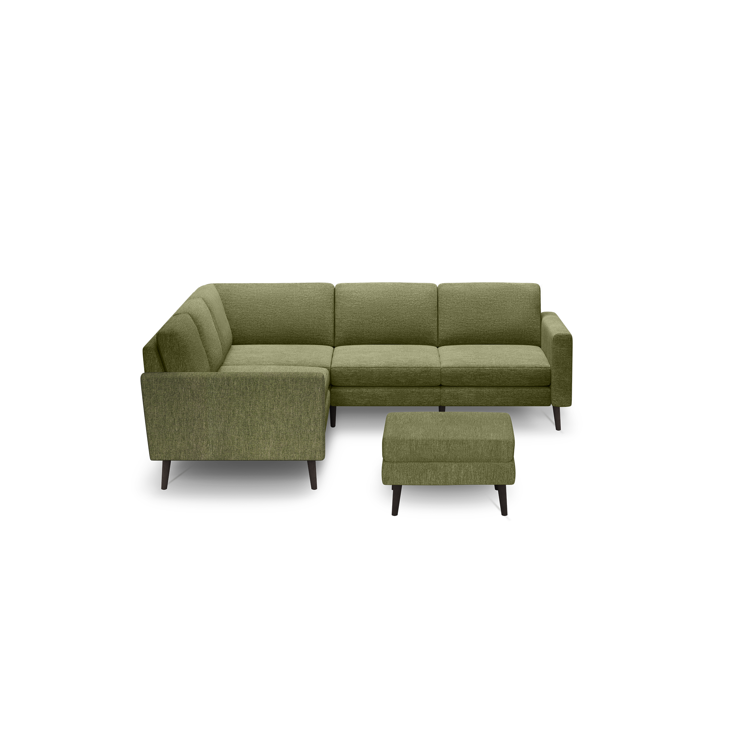Nomad 5-Seat Corner Sectional with Ottoman - Moss Green - Performance Basketweave / Ebony - Wood / Block