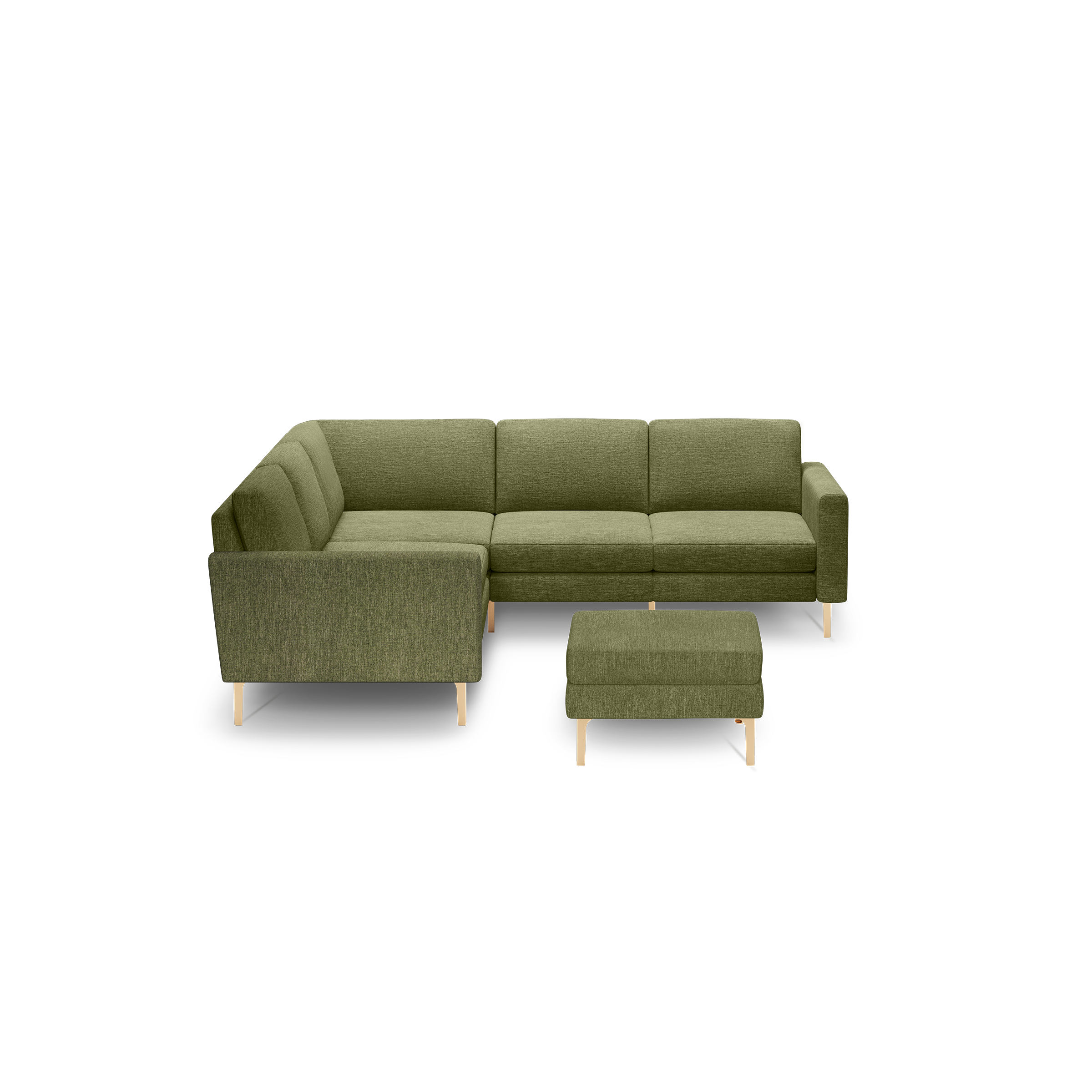 Nomad 5-Seat Corner Sectional with Ottoman - Moss Green - Performance Basketweave / Brass - Metal / Block