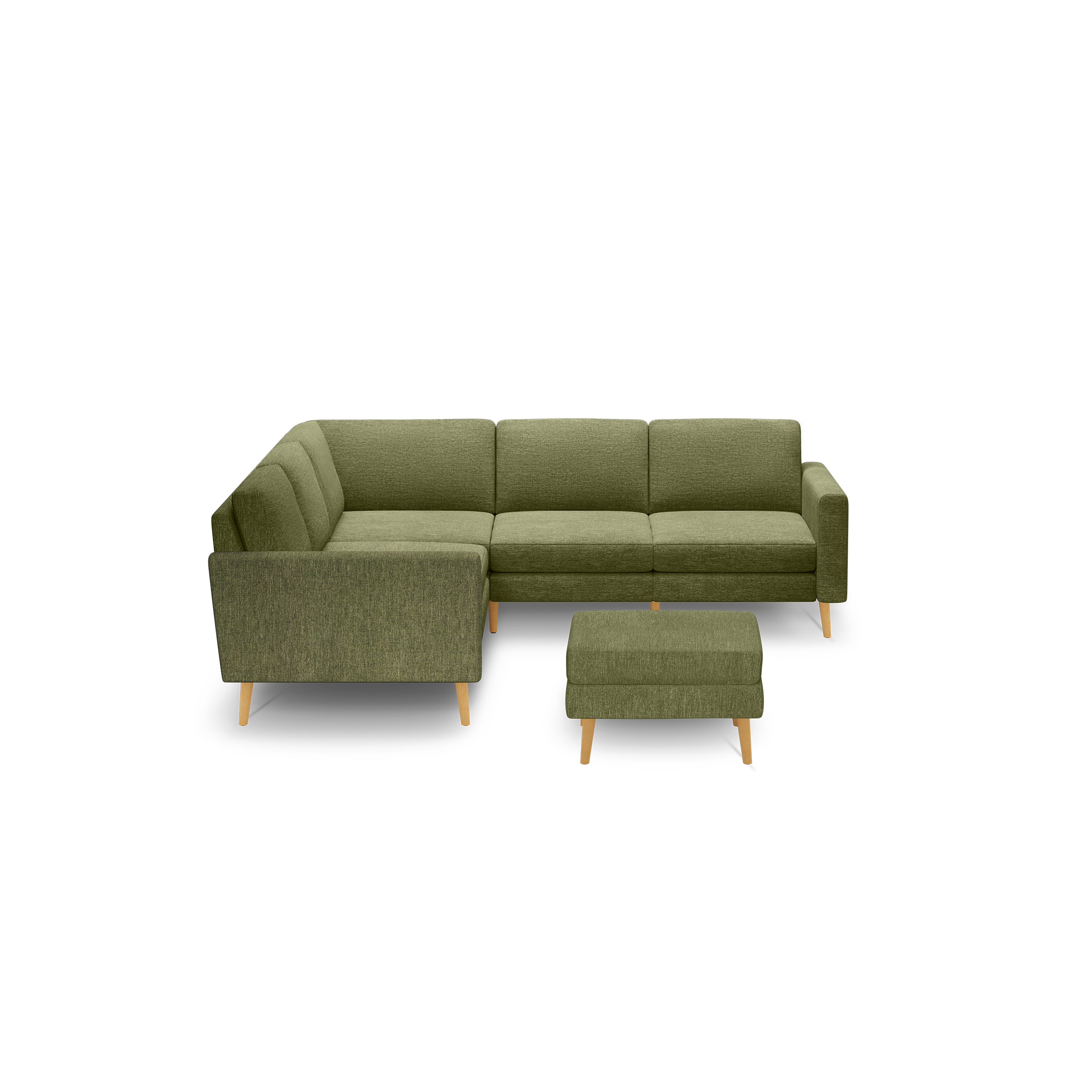 Nomad 5-Seat Corner Sectional with Ottoman - Moss Green - Performance Basketweave / Oak - Wood / Block