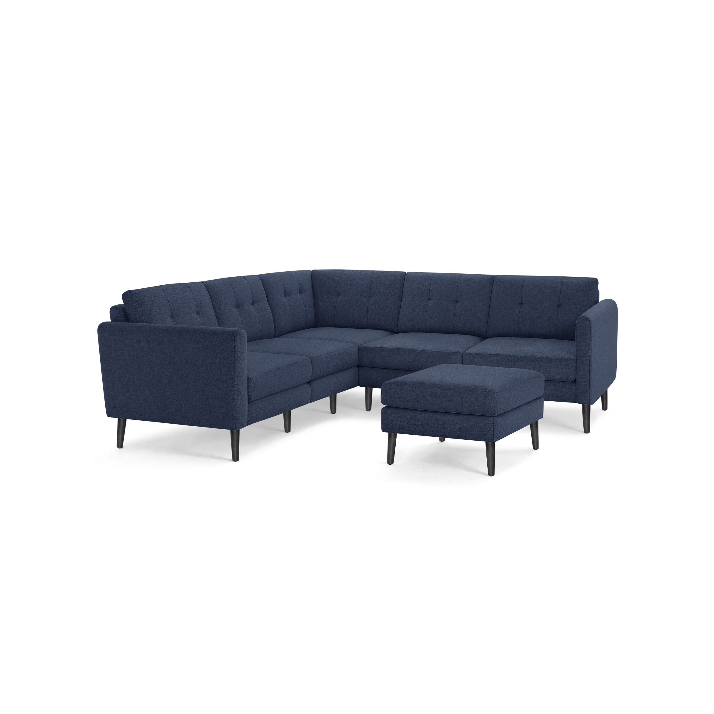 Nomad 5-Seat Corner Sectional with Ottoman - Navy Blue - Performance Basketweave / Ebony - Wood / Arch