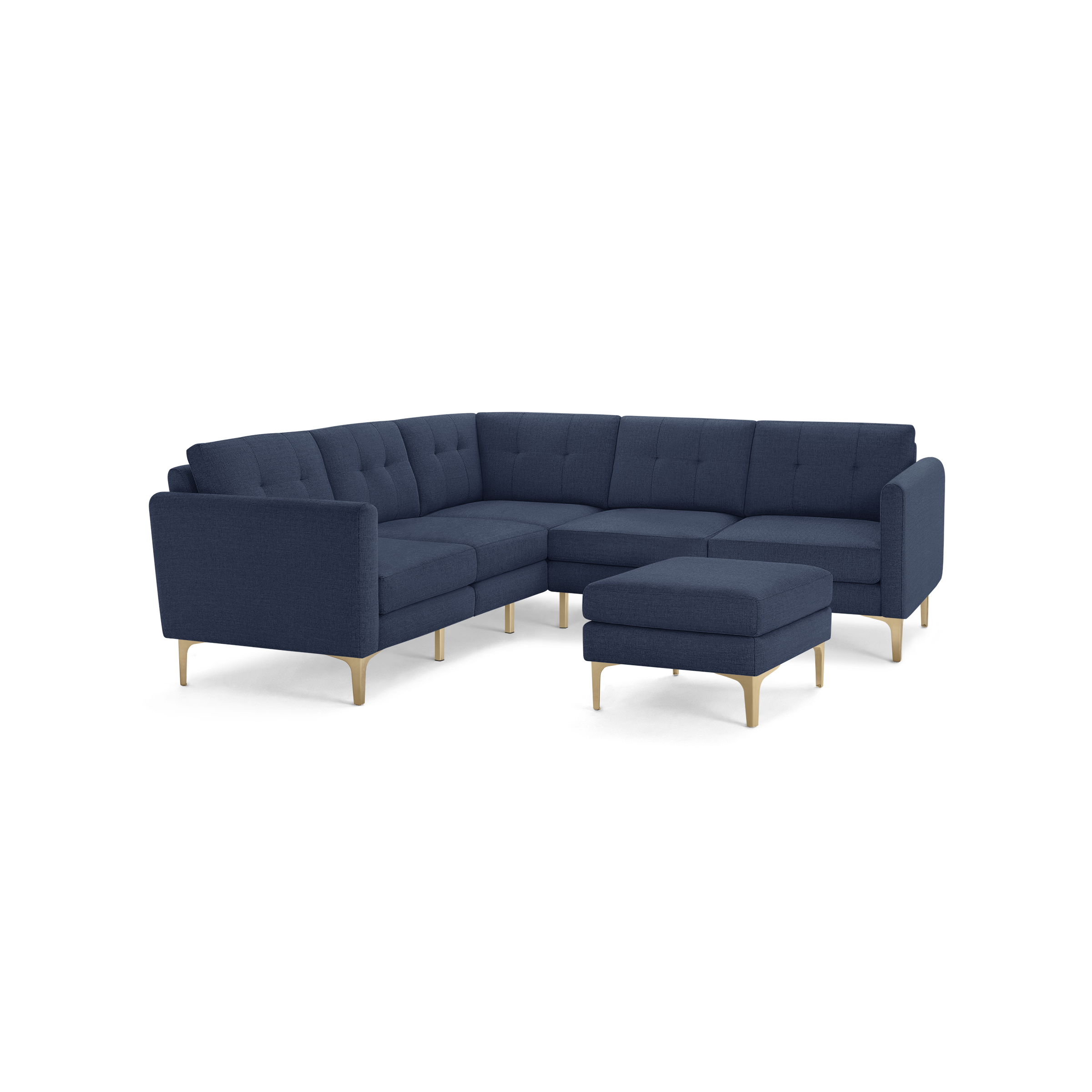 Nomad 5-Seat Corner Sectional with Ottoman - Navy Blue - Performance Basketweave / Brass - Metal / Arch