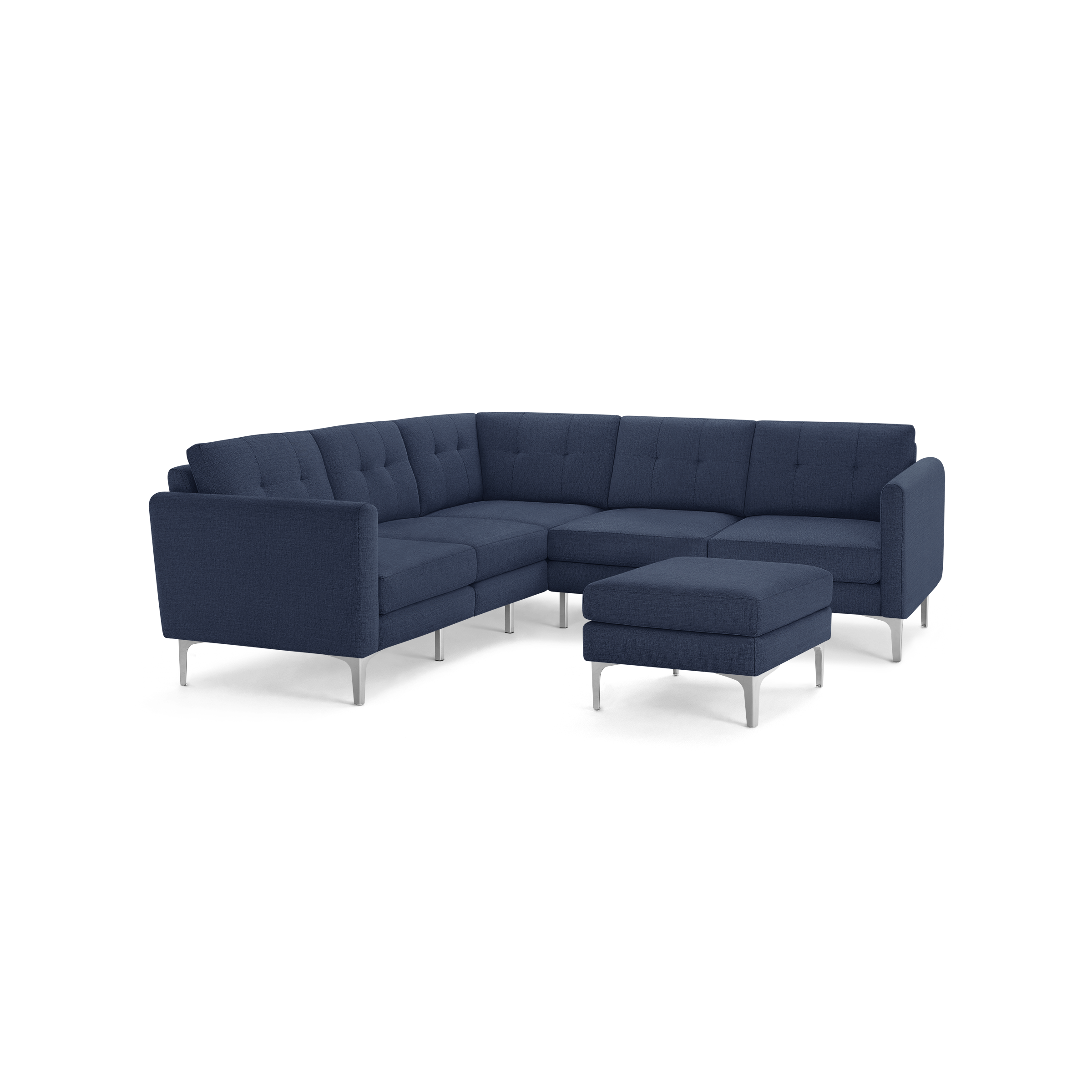 Nomad 5-Seat Corner Sectional with Ottoman - Navy Blue - Performance Basketweave / Chrome - Metal / Arch