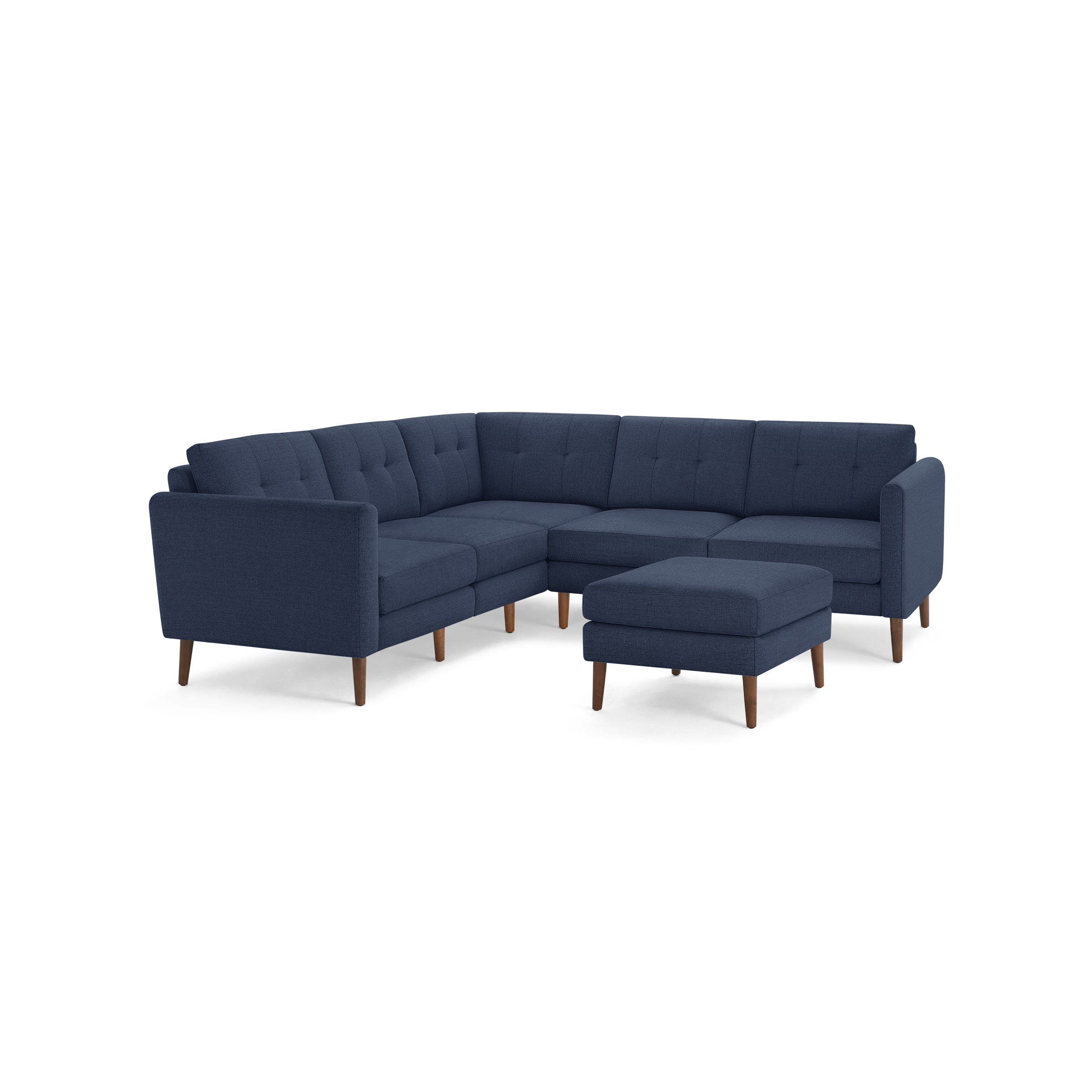 Nomad 5-Seat Corner Sectional with Ottoman - Navy Blue - Performance Basketweave / Walnut - Wood / Arch