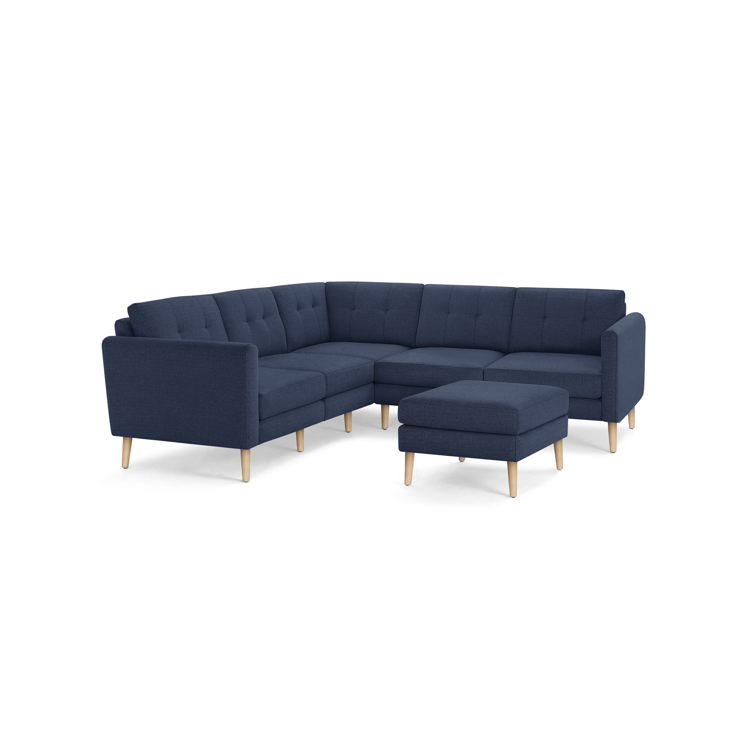 Nomad 5-Seat Corner Sectional with Ottoman - Navy Blue - Performance Basketweave / Oak - Wood / Arch