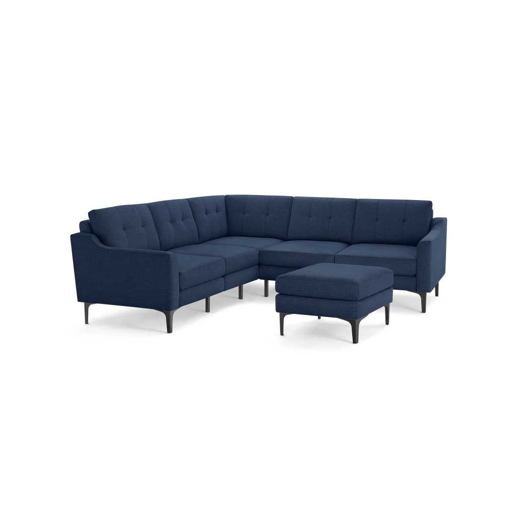 Nomad 5-Seat Corner Sectional with Ottoman - Navy Blue - Performance Basketweave / Black - Metal / Slope