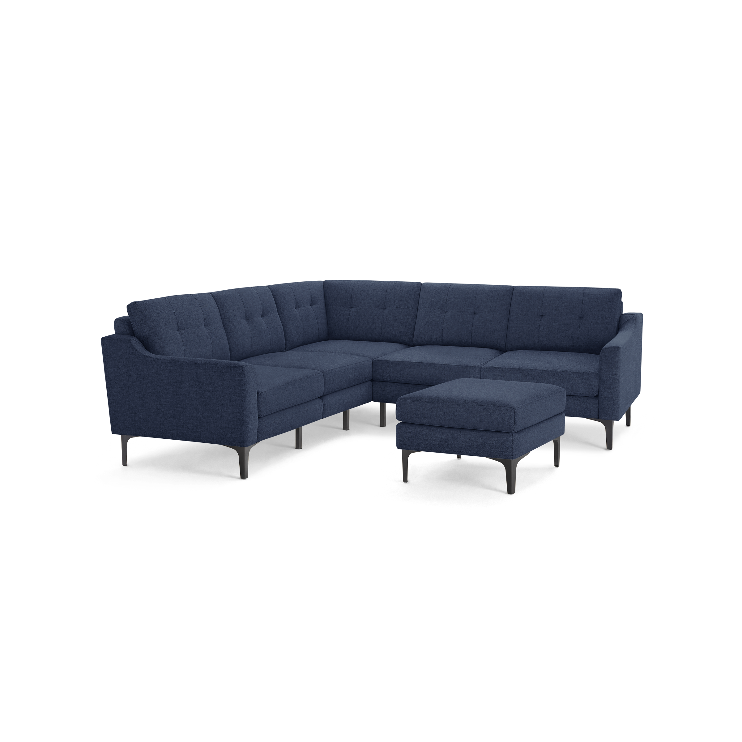 Nomad 5-Seat Corner Sectional with Ottoman - Navy Blue - Performance Basketweave / Black - Metal / Slope
