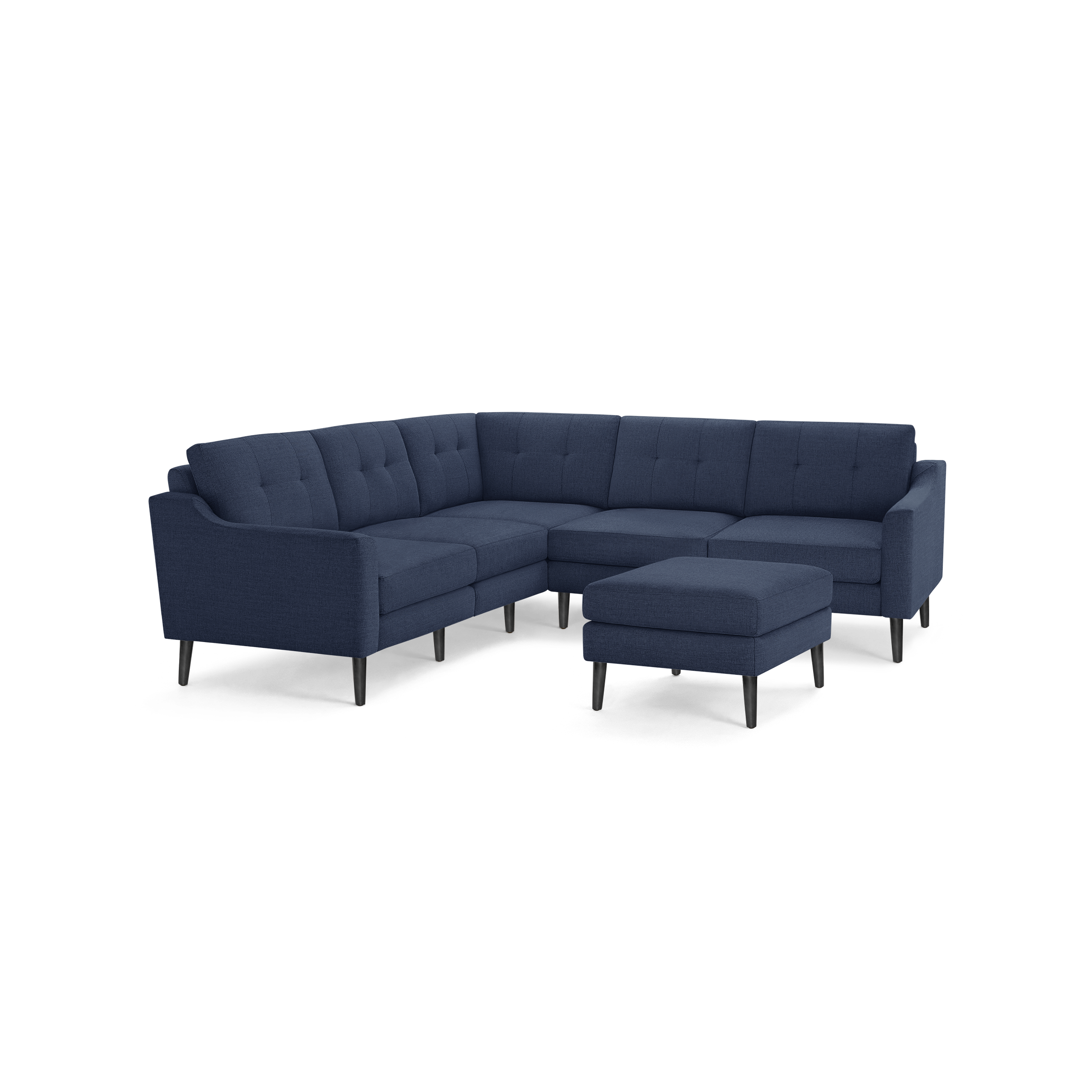 Nomad 5-Seat Corner Sectional with Ottoman - Navy Blue - Performance Basketweave / Ebony - Wood / Slope