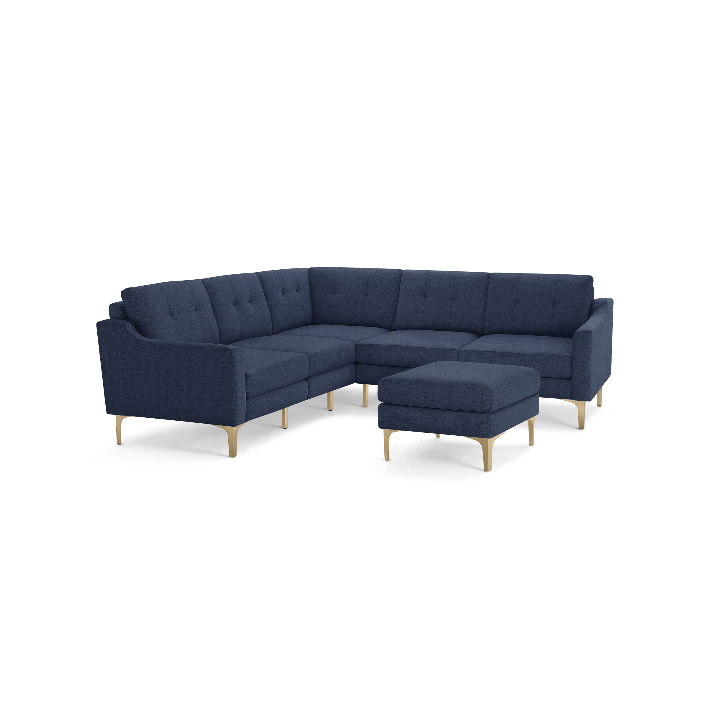 Nomad 5-Seat Corner Sectional with Ottoman - Navy Blue - Performance Basketweave / Brass - Metal / Slope