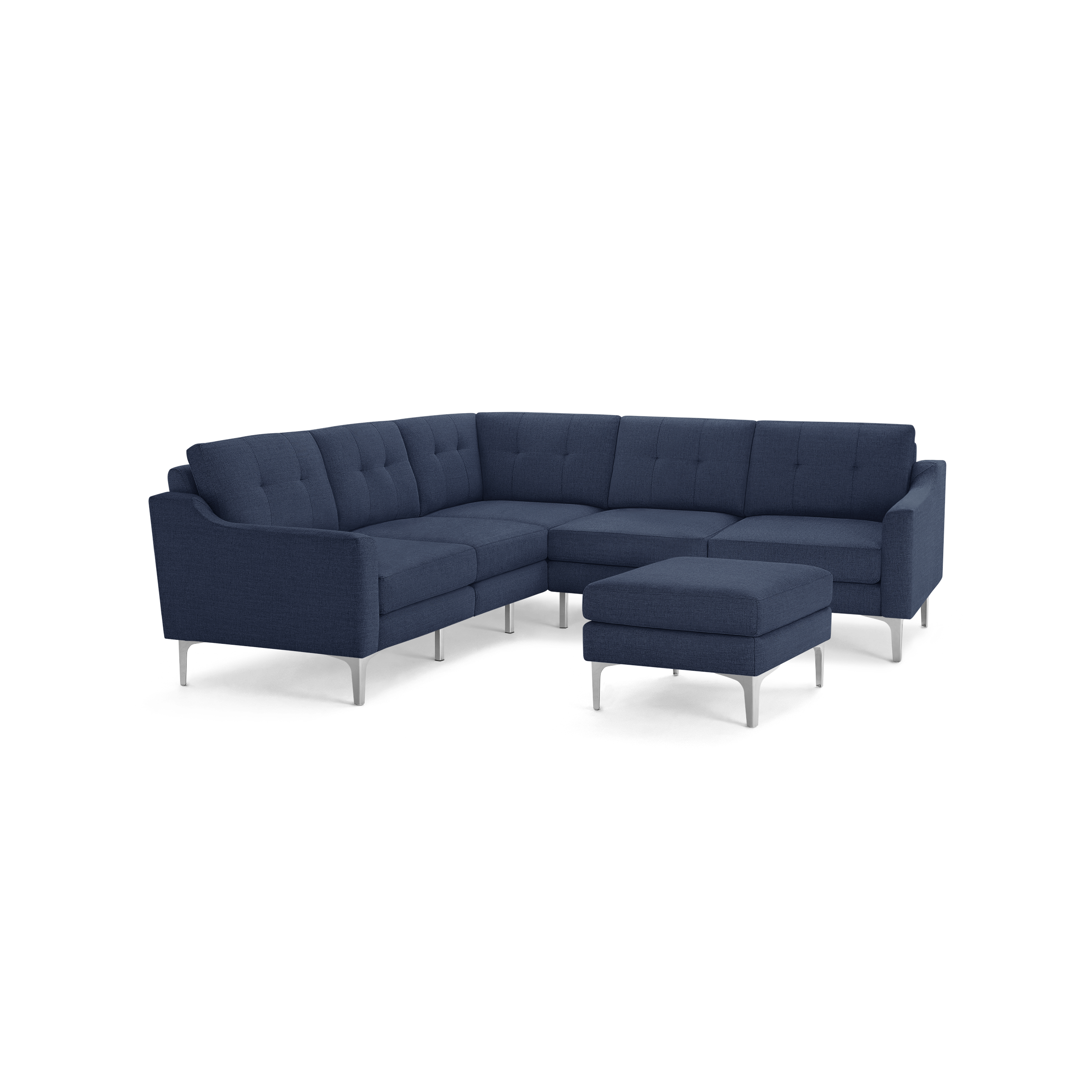 Nomad 5-Seat Corner Sectional with Ottoman - Navy Blue - Performance Basketweave / Chrome - Metal / Slope