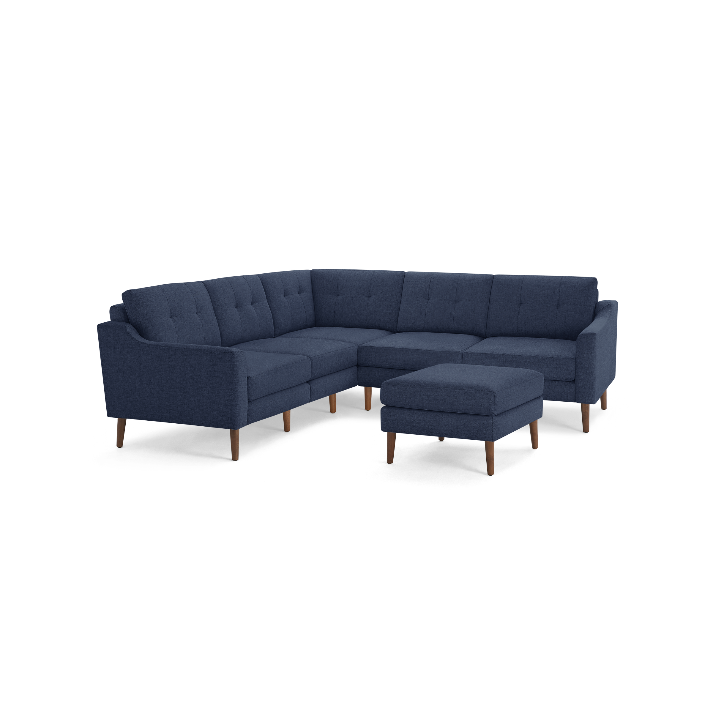 Nomad 5-Seat Corner Sectional with Ottoman - Navy Blue - Performance Basketweave / Walnut - Wood / Slope