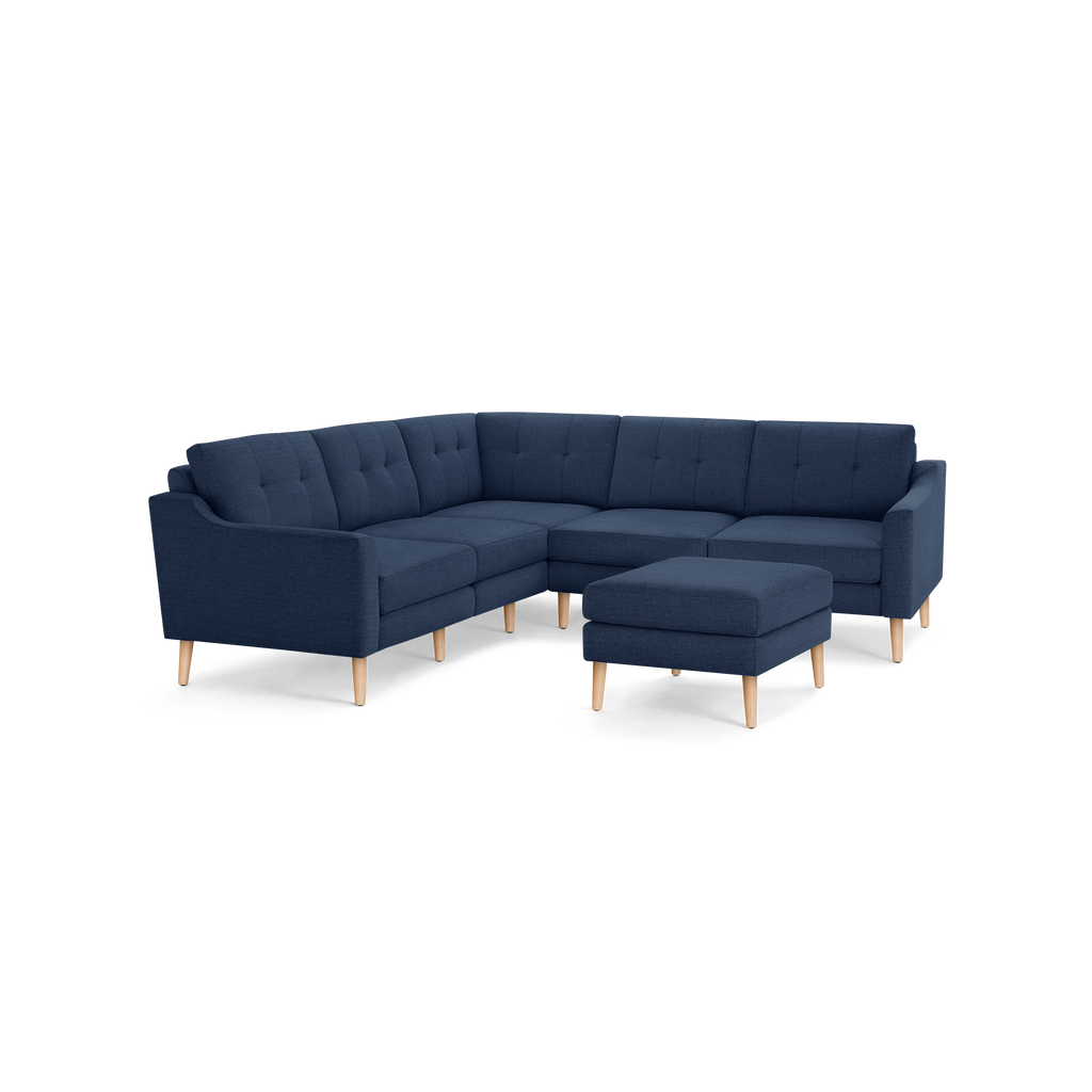 Nomad 5-Seat Corner Sectional with Ottoman - Navy Blue - Performance Basketweave / Oak - Wood / Slope
