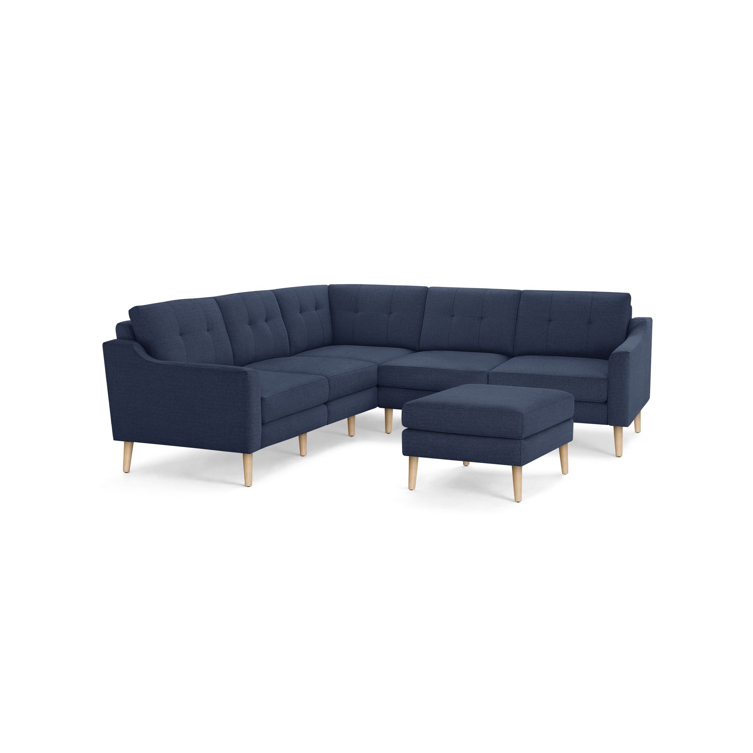 Nomad 5-Seat Corner Sectional with Ottoman - Navy Blue - Performance Basketweave / Oak - Wood / Slope