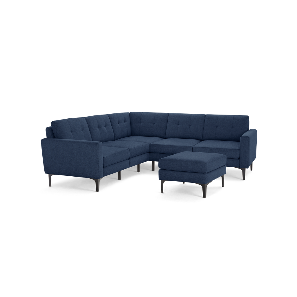 Nomad 5-Seat Corner Sectional with Ottoman - Navy Blue - Performance Basketweave / Black - Metal / Block