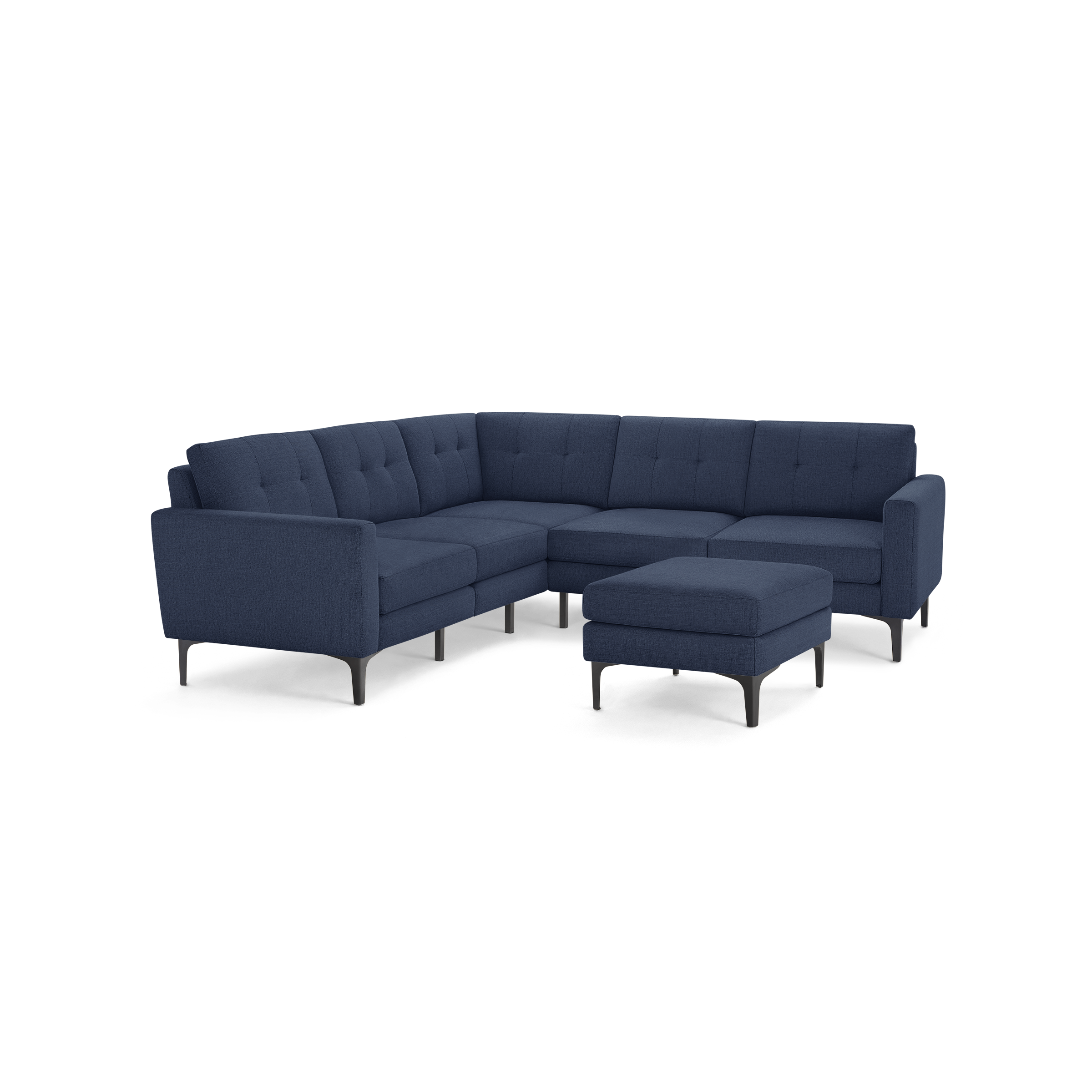 Nomad 5-Seat Corner Sectional with Ottoman - Navy Blue - Performance Basketweave / Black - Metal / Block