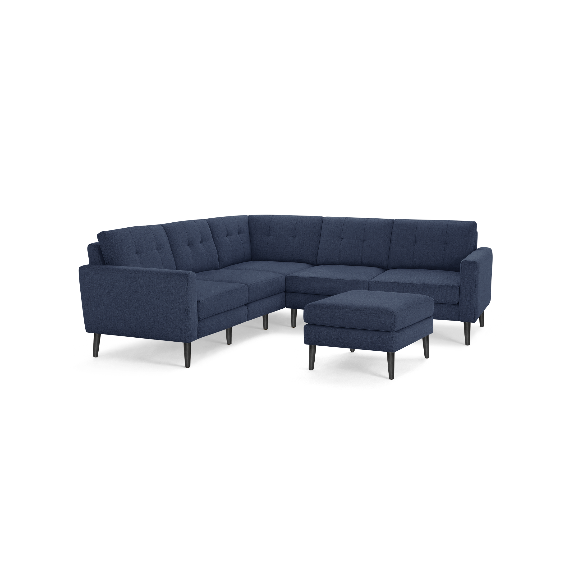 Nomad 5-Seat Corner Sectional with Ottoman - Navy Blue - Performance Basketweave / Ebony - Wood / Block