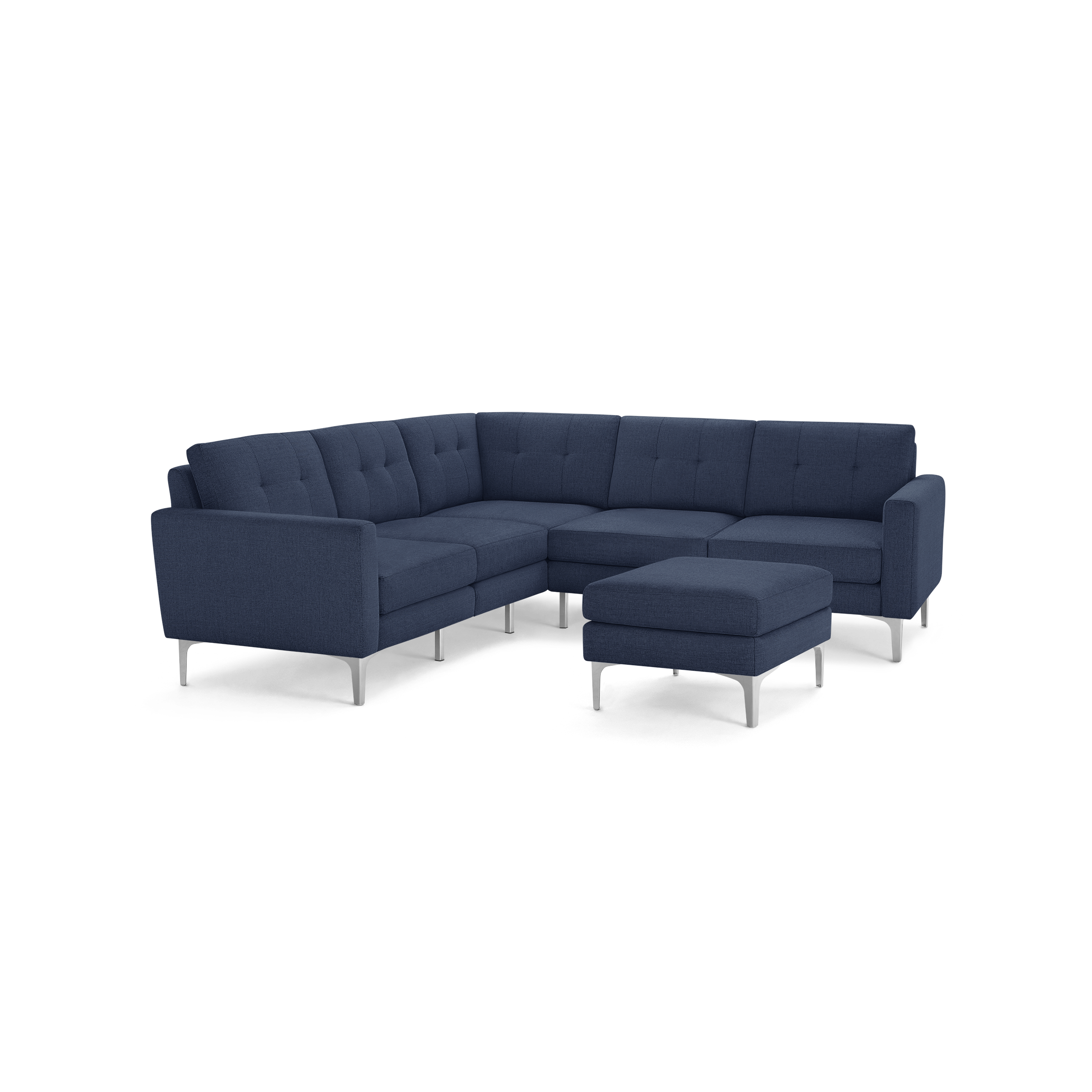 Nomad 5-Seat Corner Sectional with Ottoman - Navy Blue - Performance Basketweave / Chrome - Metal / Block