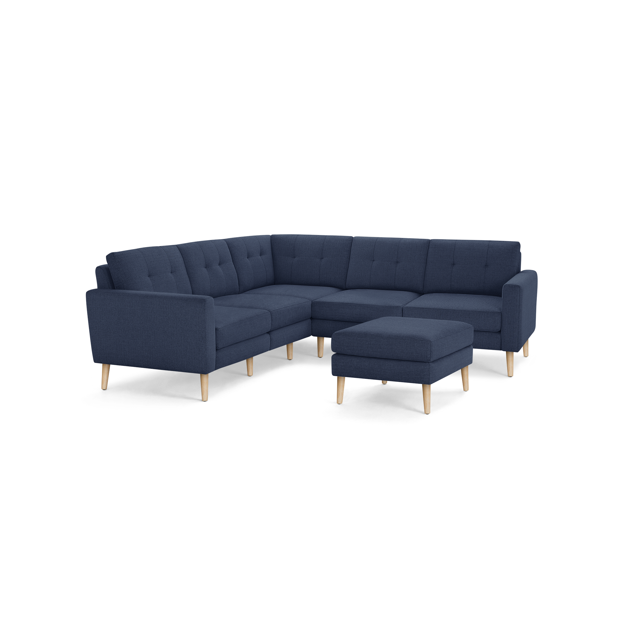 Nomad 5-Seat Corner Sectional with Ottoman - Navy Blue - Performance Basketweave / Oak - Wood / Block