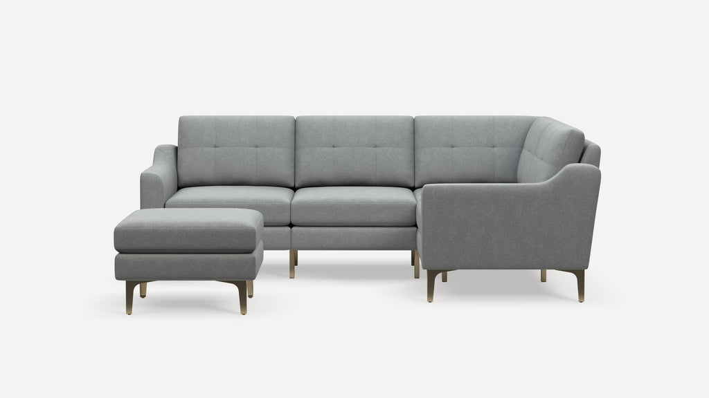 Nomad Plus 4-Seat Corner Sectional with Ottoman - Crushed Gravel - Performance Chenille / Brass - Metal / Slope Arm