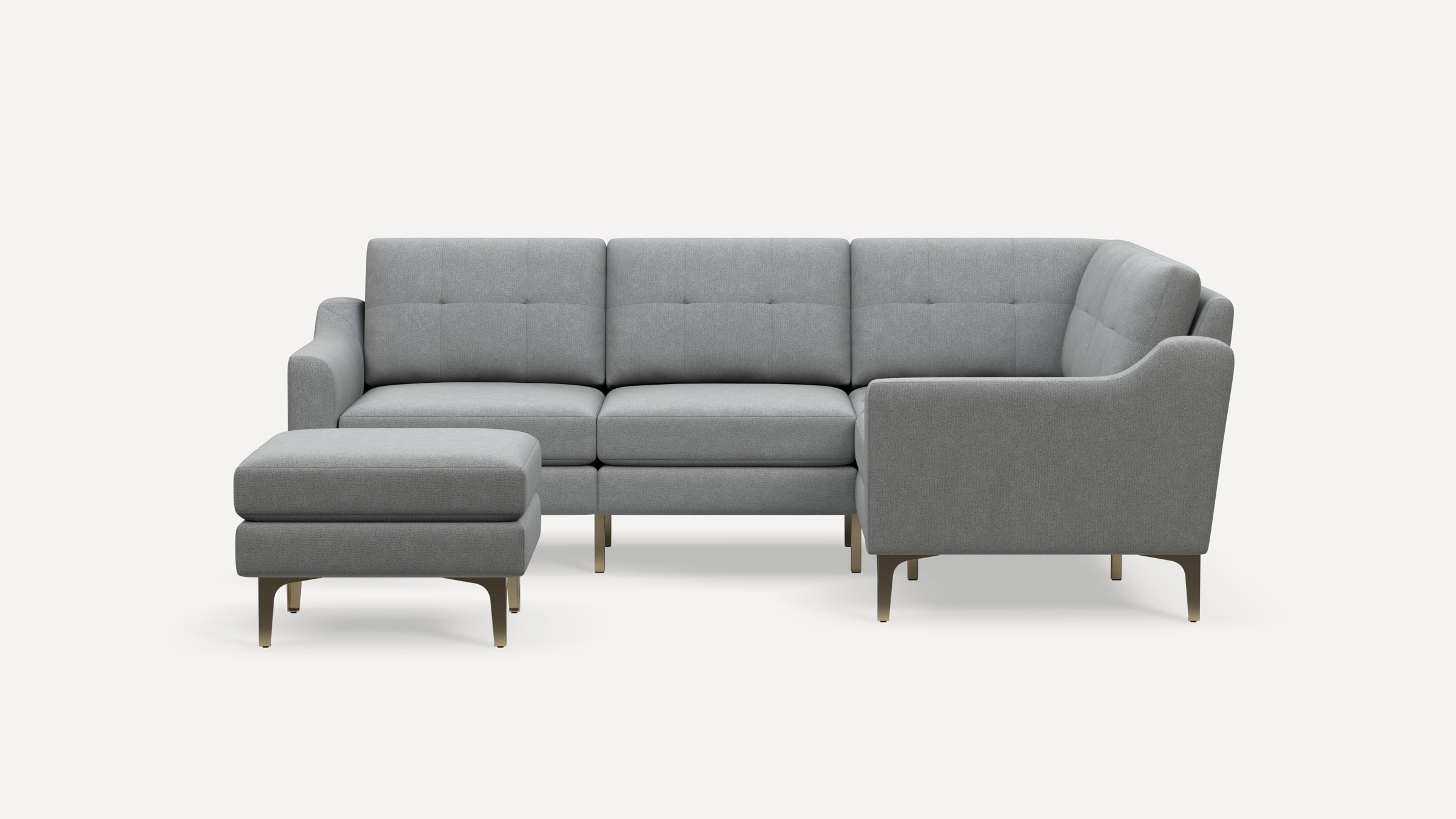 Nomad Plus 4-Seat Corner Sectional with Ottoman - Crushed Gravel - Performance Chenille / Brass - Metal / Slope Arm