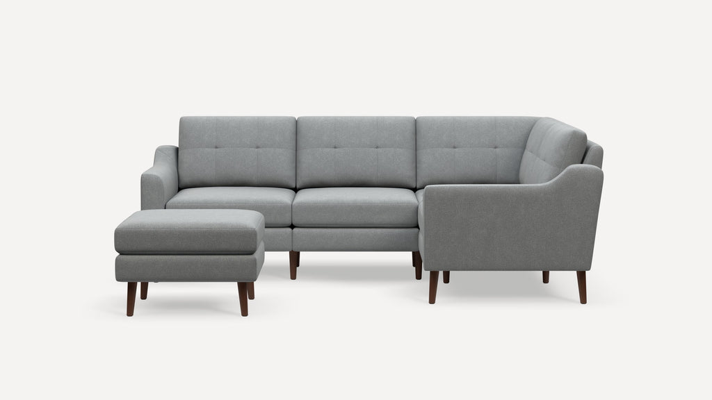 Nomad Plus 4-Seat Corner Sectional with Ottoman - Crushed Gravel - Performance Chenille / Walnut - Wood / Slope Arm