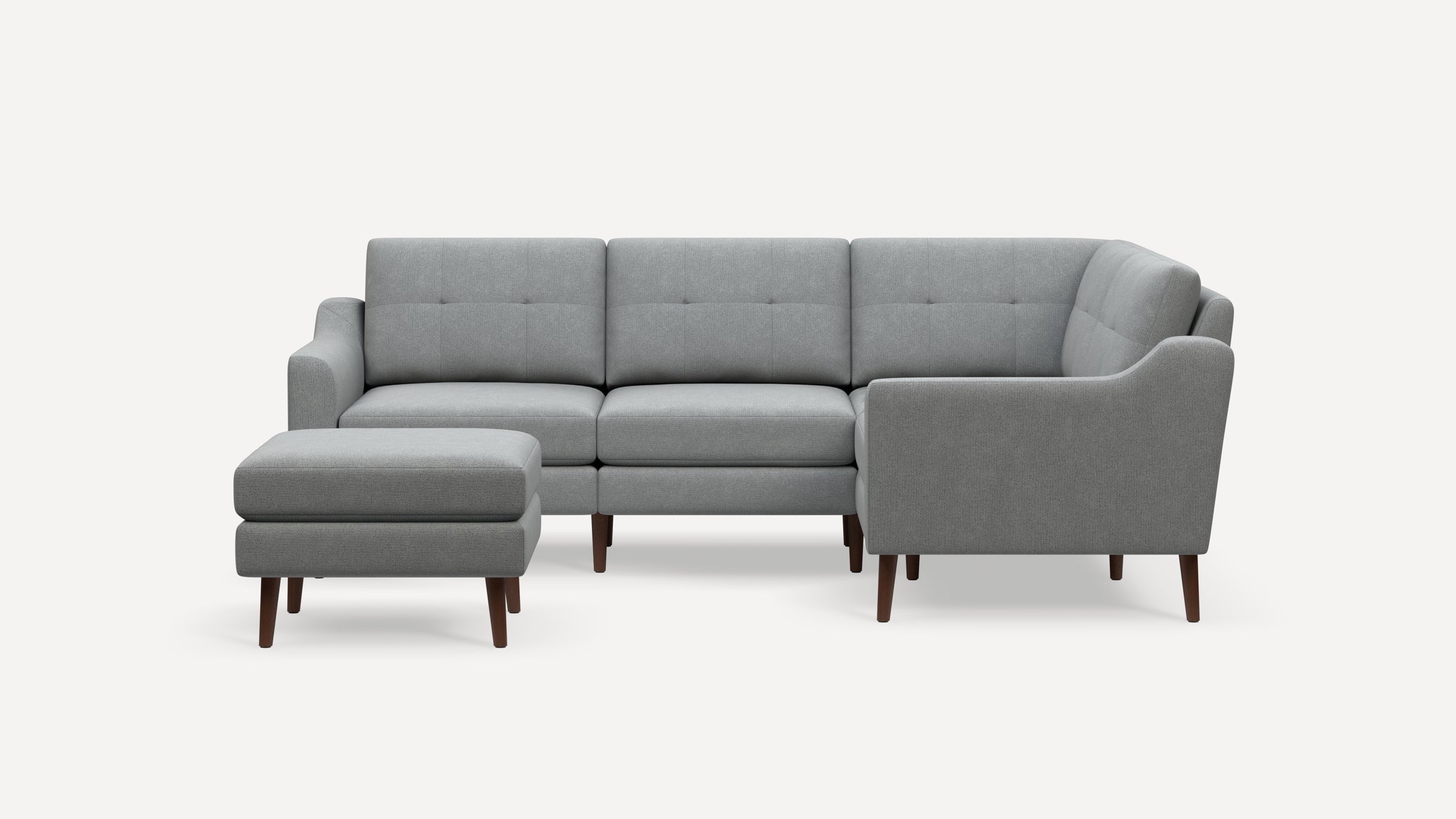 Nomad Plus 4-Seat Corner Sectional with Ottoman - Crushed Gravel - Performance Chenille / Walnut - Wood / Slope Arm