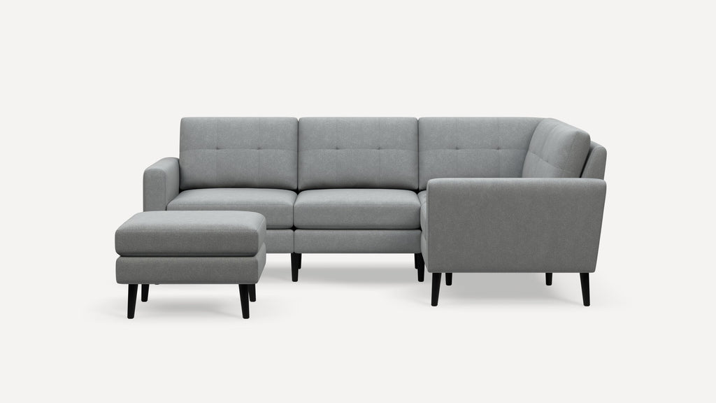 Nomad Plus 4-Seat Corner Sectional with Ottoman - Crushed Gravel - Performance Chenille / Ebony - Wood / Block Arm
