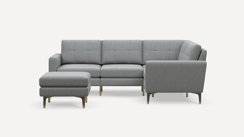 Nomad Plus 4-Seat Corner Sectional with Ottoman - Crushed Gravel - Performance Chenille / Brass - Metal / Block Arm