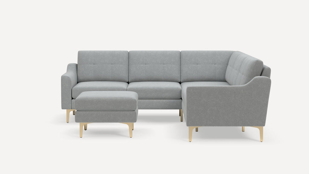 Nomad Plus 5-Seat Corner Sectional with Ottoman - Crushed Gravel - Performance Chenille / Brass - Metal / Slope Arm