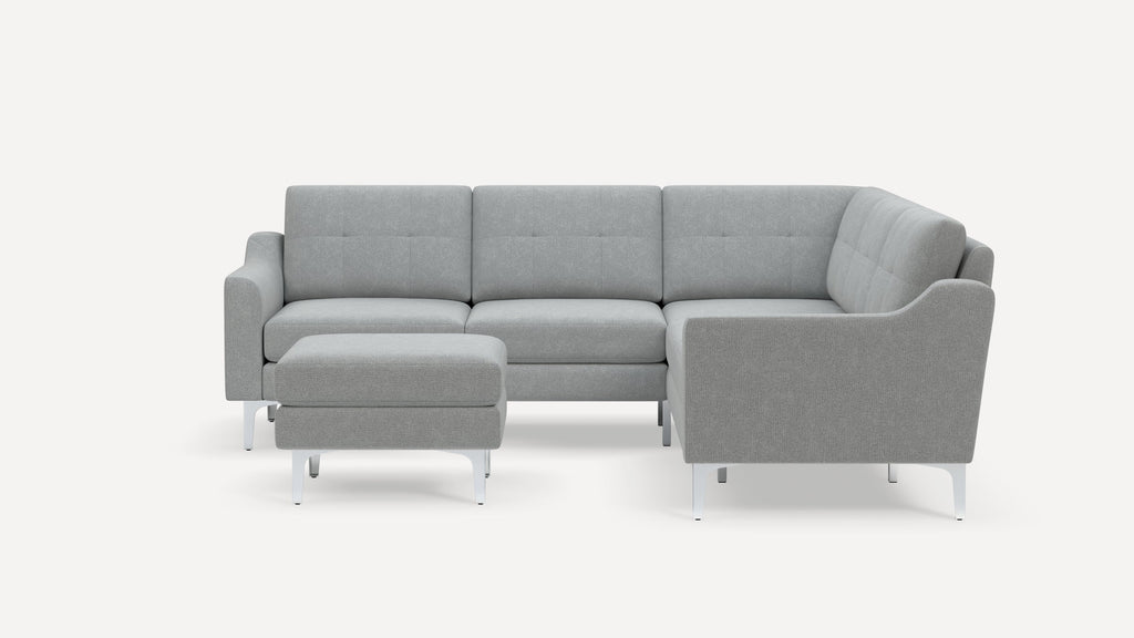 Nomad Plus 5-Seat Corner Sectional with Ottoman - Crushed Gravel - Performance Chenille / Chrome - Metal / Slope Arm