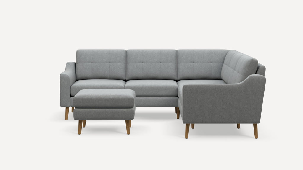 Nomad Plus 5-Seat Corner Sectional with Ottoman - Crushed Gravel - Performance Chenille / Oak - Wood / Slope Arm