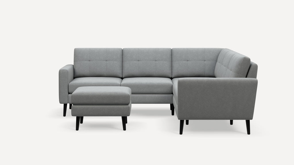 Nomad Plus 5-Seat Corner Sectional with Ottoman - Crushed Gravel - Performance Chenille / Ebony - Wood / Block Arm