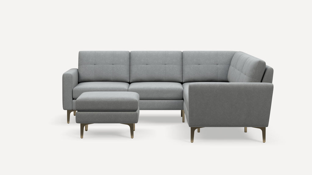Nomad Plus 5-Seat Corner Sectional with Ottoman - Crushed Gravel - Performance Chenille / Brass - Metal / Block Arm