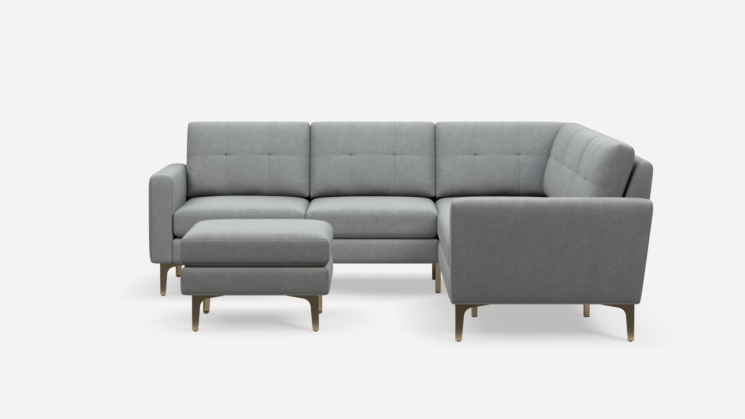 Nomad Plus 5-Seat Corner Sectional with Ottoman - Crushed Gravel - Performance Chenille / Brass - Metal / Block Arm