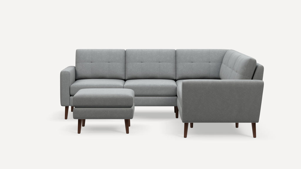 Nomad Plus 5-Seat Corner Sectional with Ottoman - Crushed Gravel - Performance Chenille / Walnut - Wood / Block Arm