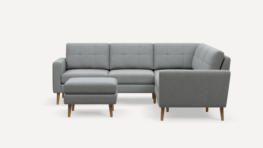 Nomad Plus 5-Seat Corner Sectional with Ottoman - Crushed Gravel - Performance Chenille / Oak - Wood / Block Arm