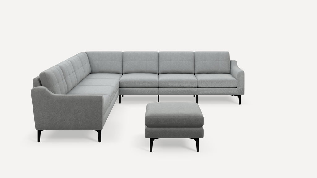Nomad Plus 7-Seat Corner Sectional with Ottoman - Crushed Gravel - Performance Chenille / Black - Metal / Slope Arm