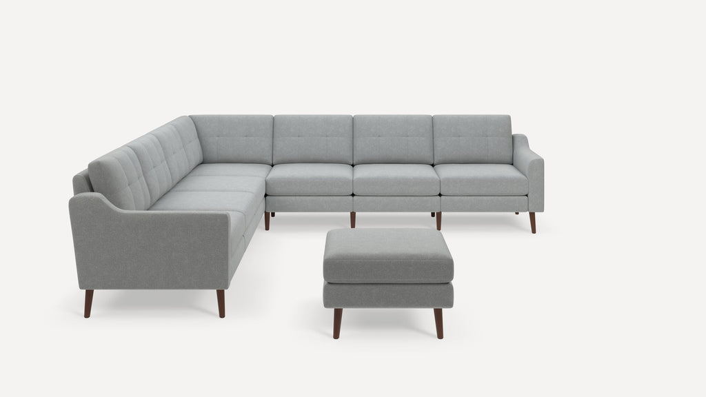 Nomad Plus 7-Seat Corner Sectional with Ottoman - Crushed Gravel - Performance Chenille / Walnut - Wood / Slope Arm